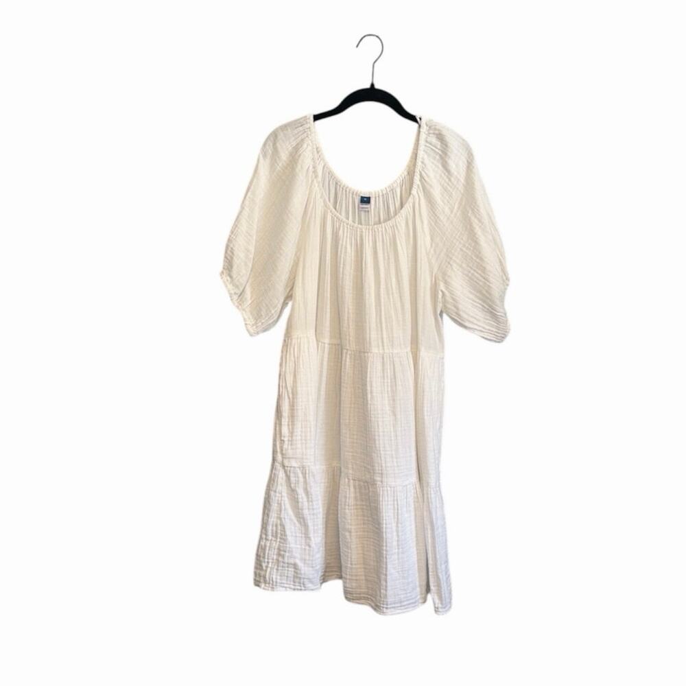 Old Navy White Gauze Puff Sleeve Scoop Neck Dress sz Extra Large 100% cotton